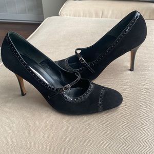 Manolo Blahnik Black Suede Patent Leather Spectator Mary Jane Heels - 41